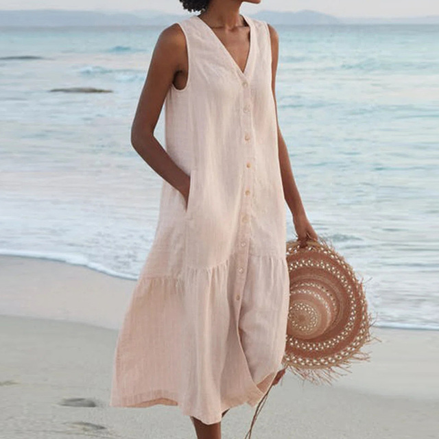 Thalia | Elegante zonder mouwen tummy-coverage midi jurk