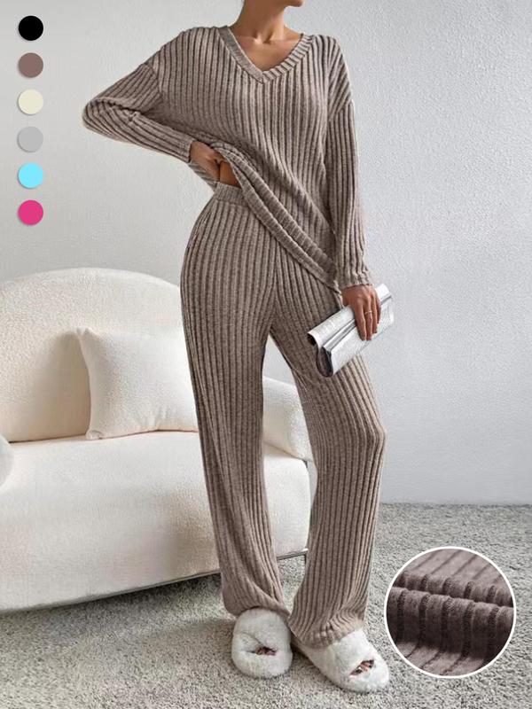 Summer™ | Casual V-hals lange mouwen top & straight leg lounge broek set