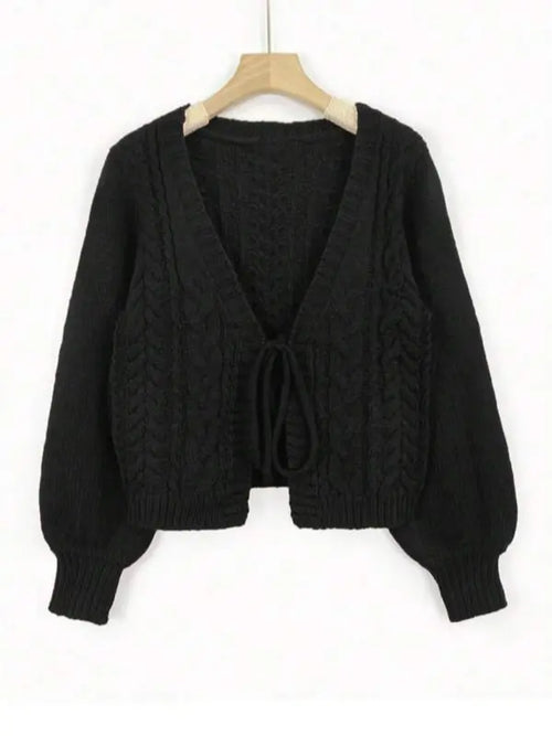Alicia™ | Casual drop shoulder lange mouwen vest tie front V-hals knitwear