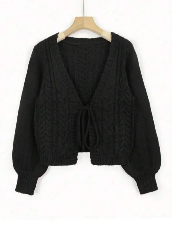 Alicia™ | Casual drop shoulder lange mouwen vest tie front V-hals knitwear