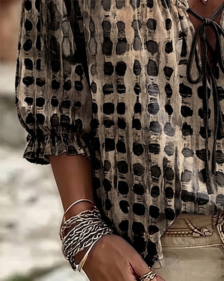 Blouse À Pois Avec Lacets