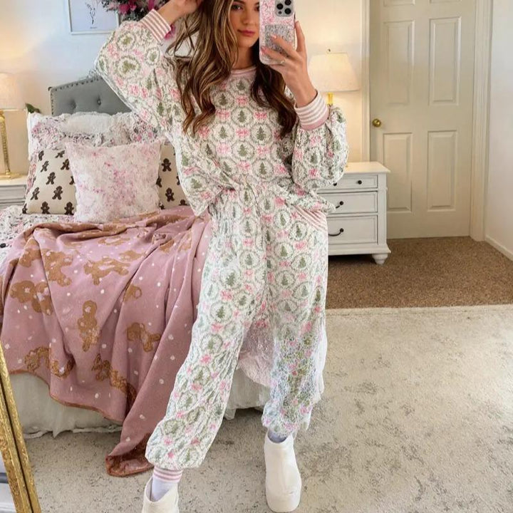 Aubrey™ | Cozy christmas bow print loungewear set