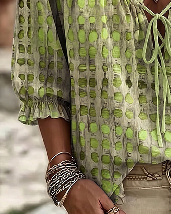 Blouse À Pois Avec Lacets