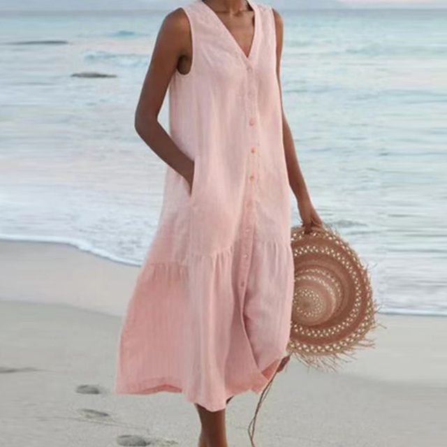 Thalia | Elegante zonder mouwen tummy-coverage midi jurk