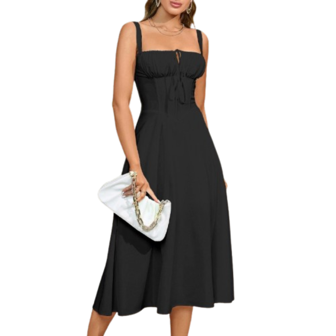 Ariellou™ | Elegante lace-up square neck midi jurk