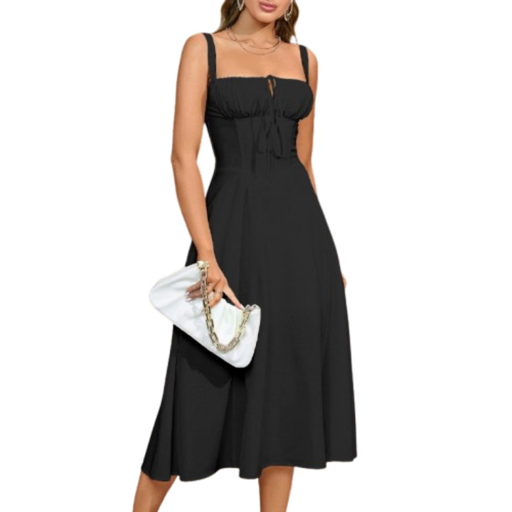 Ariellou™ | Elegante lace-up square neck midi jurk