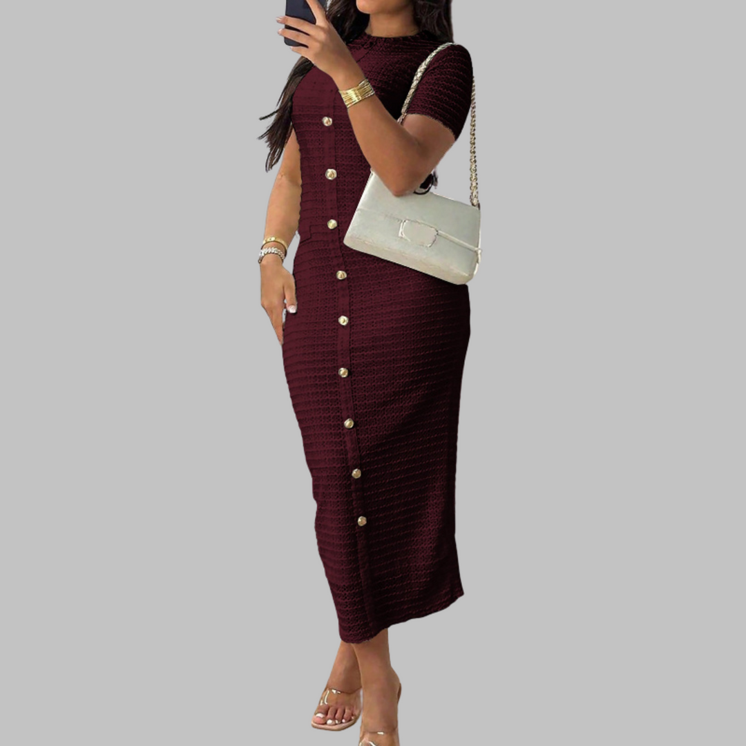 Regan™ | Elegante ronde hals fake button jurk