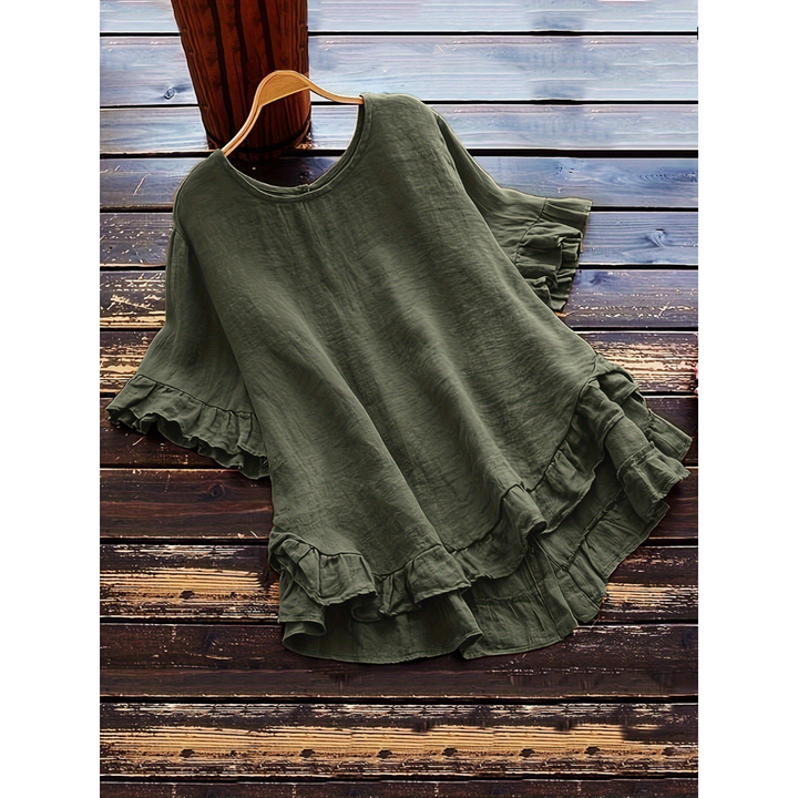 Evita™ | Simple plus size ruffle hem summer blouse