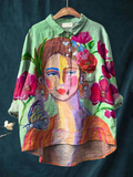 Lily | Oil painting dames portrait art met print dames casual shirt
