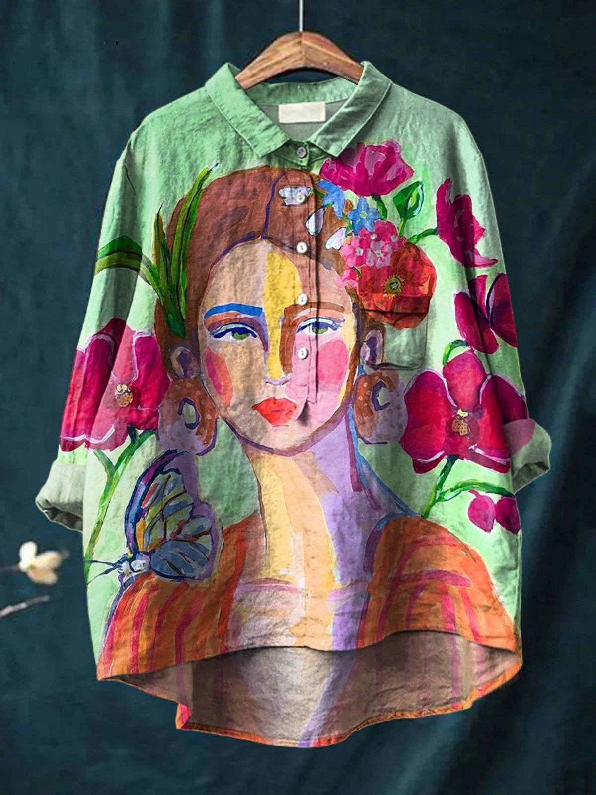 Lily | Oil painting dames portrait art met print dames casual shirt