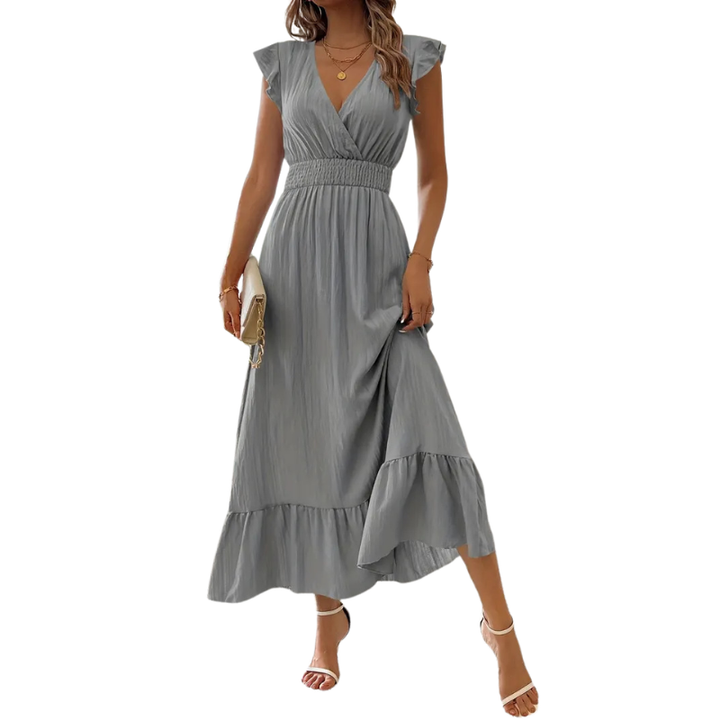 Catalina™ | Elegante shirred v neck maxi jurk