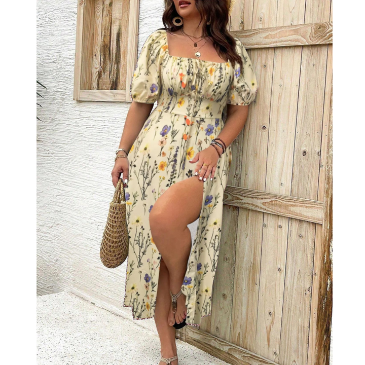 Veya™ | Classy plus size puff sleeve maxi jurk