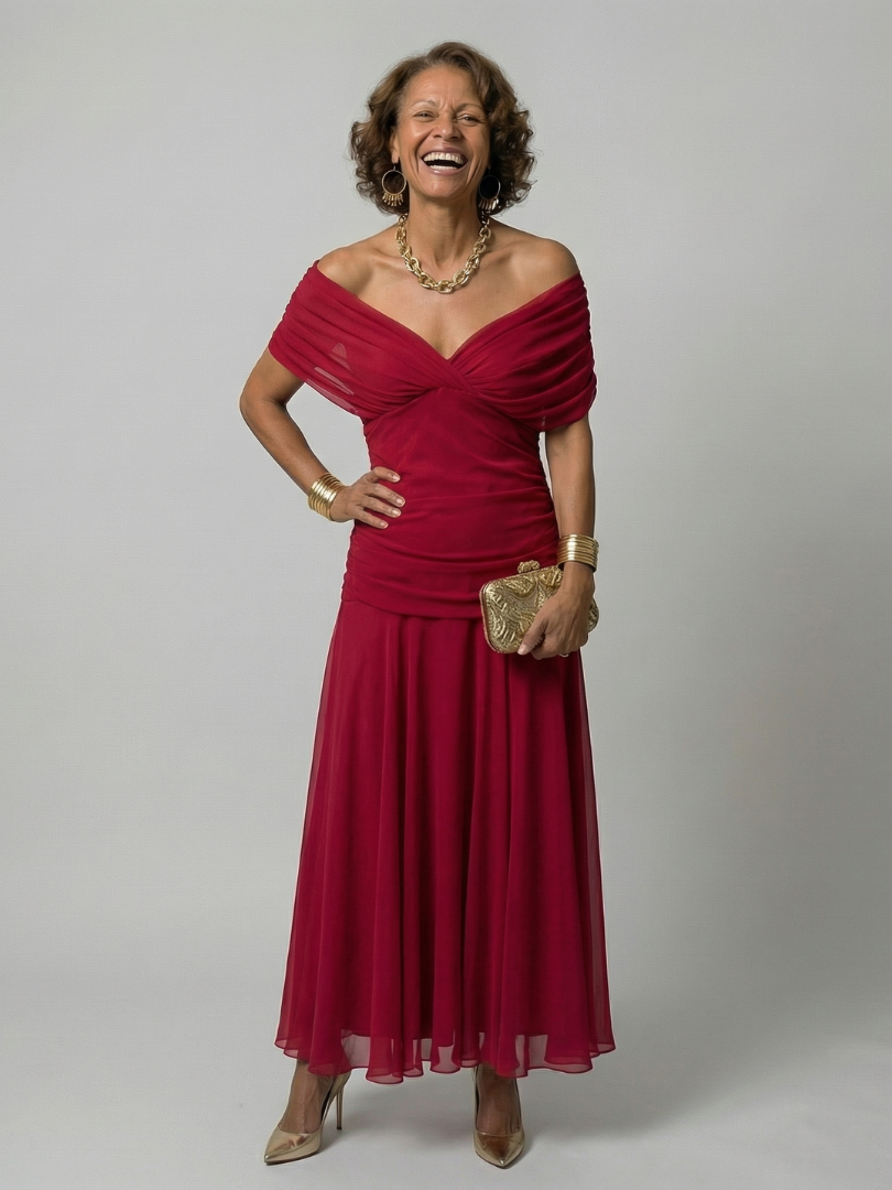 Calen | Off shoulder flow midi jurk