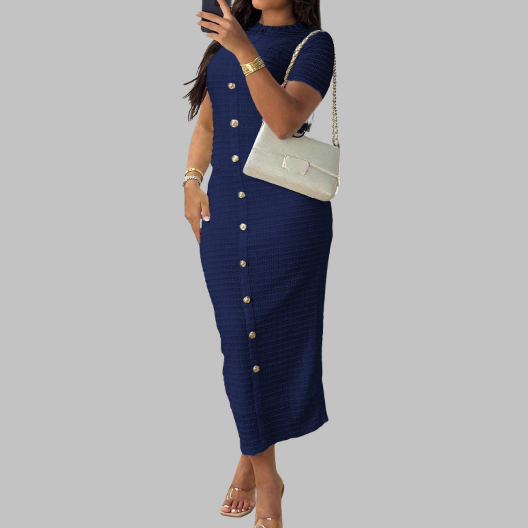 Regan™ | Elegante ronde hals fake button jurk