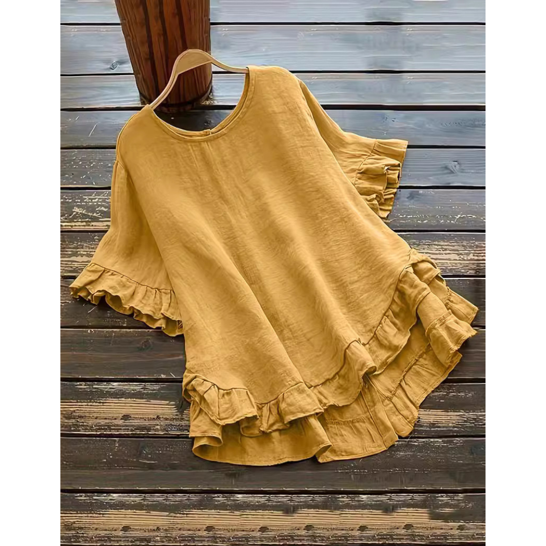 Evita™ | Simple plus size ruffle hem summer blouse