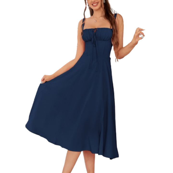 Ariellou™ | Elegante lace-up square neck midi jurk