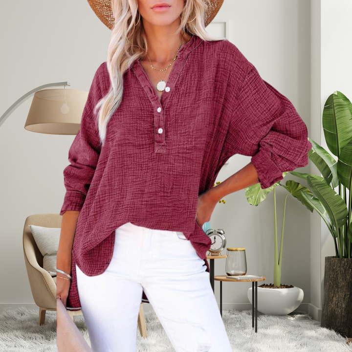 Brylin™ | Casual button V-hals lange mouwen oversized blouse