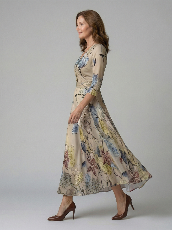 Celine | Cross wrap neck midi jurk