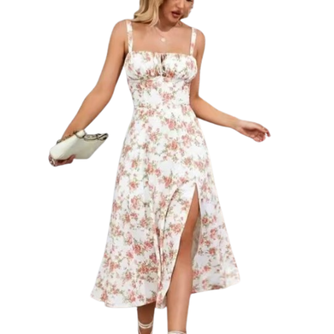 Ariellou™ | Elegante lace-up square neck midi jurk