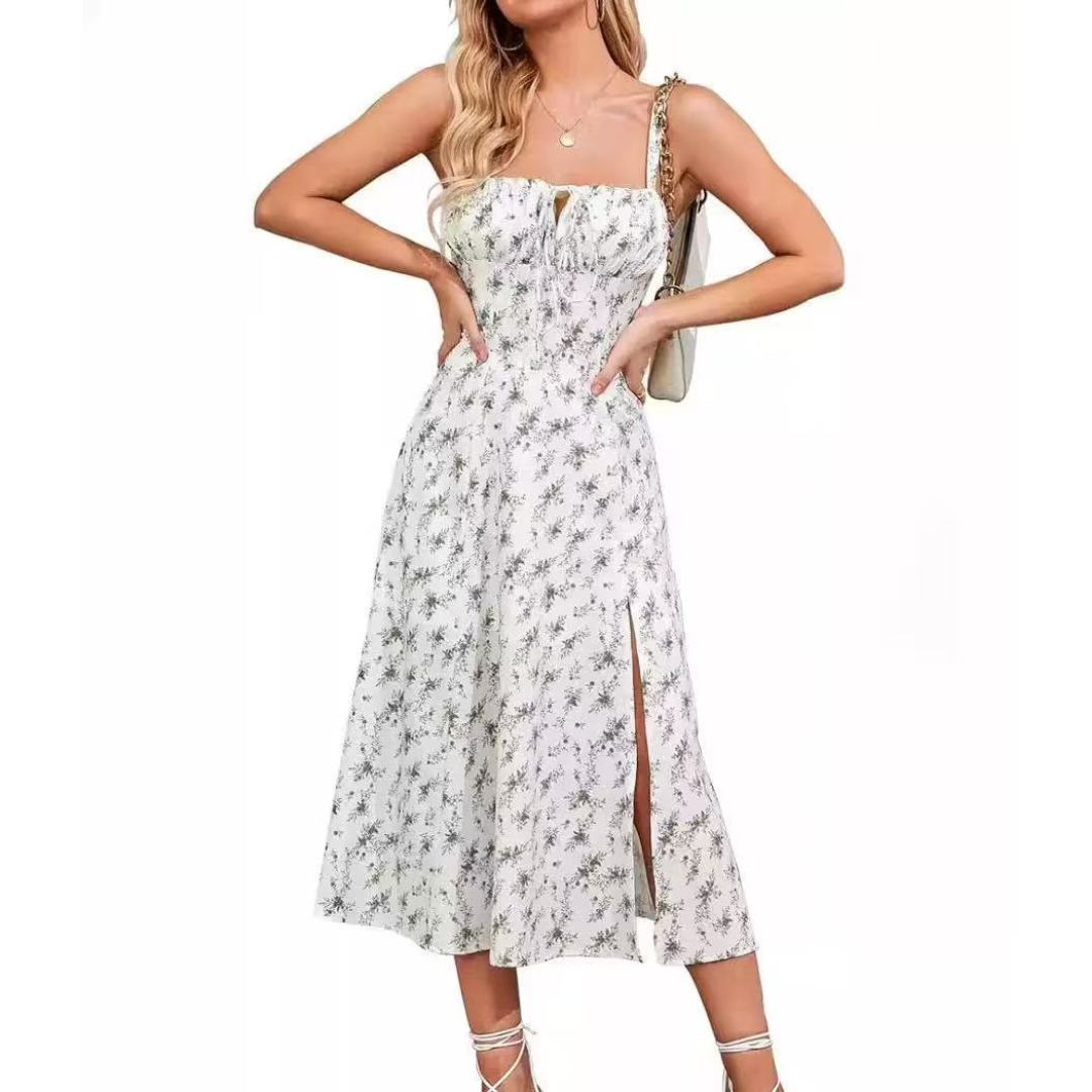 Ariellou™ | Elegante lace-up square neck midi jurk