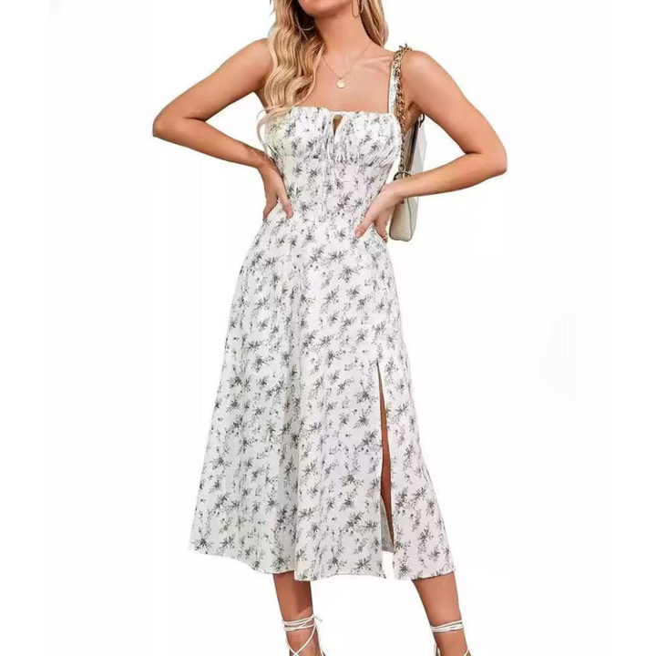 Ariellou™ | Elegante lace-up square neck midi jurk