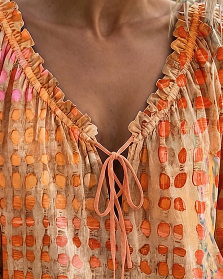 Blouse À Pois Avec Lacets
