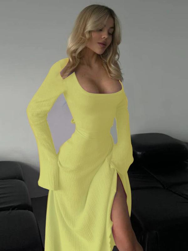 Erin™ | Sophisticated lace-up tie back flounce sleeve a-line long jurk