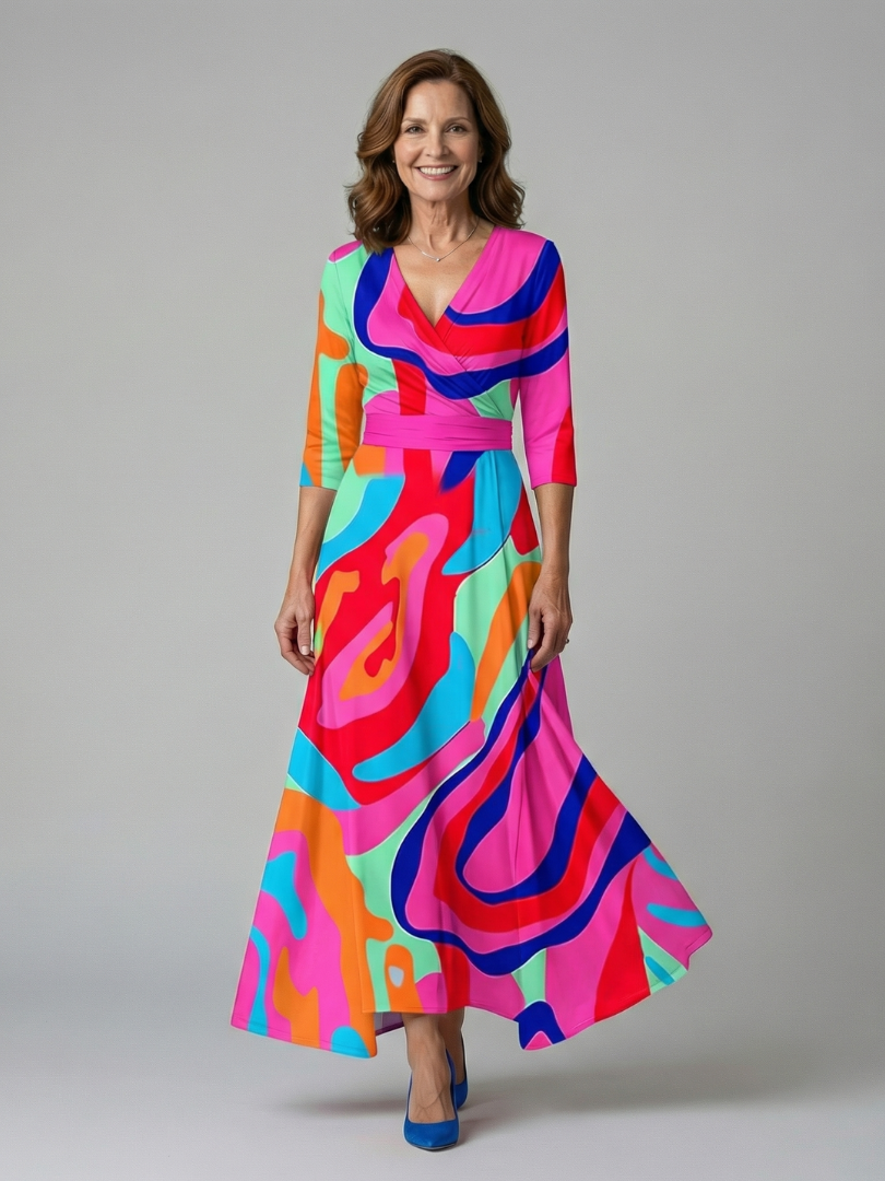 Celine | Cross wrap neck midi jurk