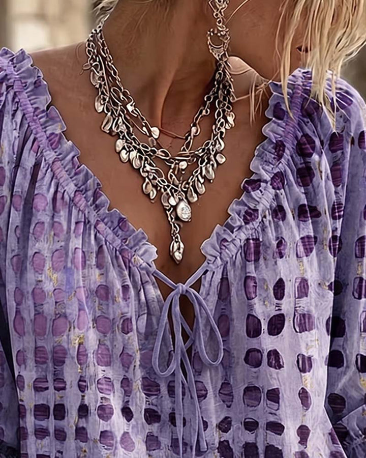 Blouse À Pois Avec Lacets