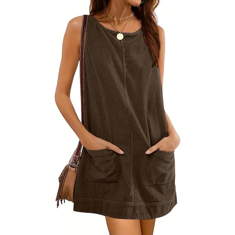 Cataleya™ | Corduroy overall jurk with ronde hals and a-line skirtall