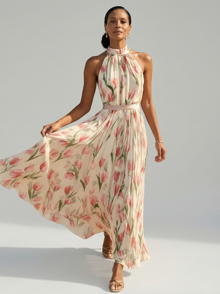 Aurelle | Halter neck bloemen midi jurk