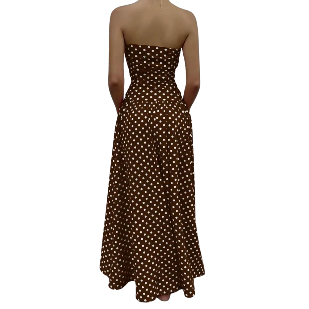 Odette™ | Polka dot strapless maxi jurk