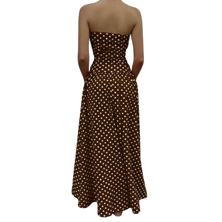 Odette™ | Polka dot strapless maxi jurk
