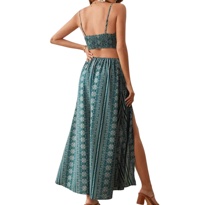 Zara™ | Boho print backless slit jurk