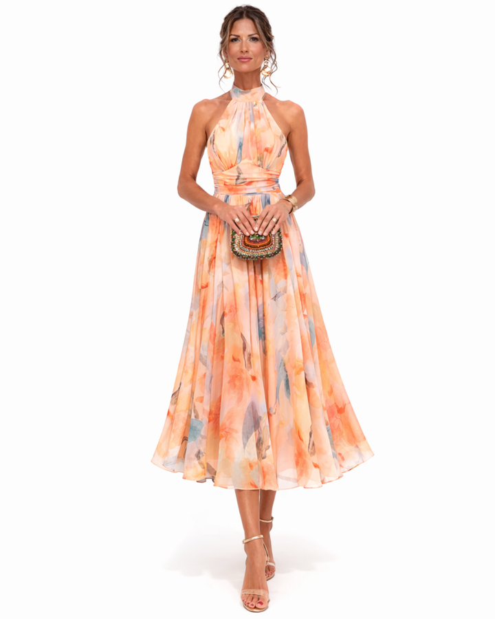 Aurora | Halter neck maxi jurk with watercolour print