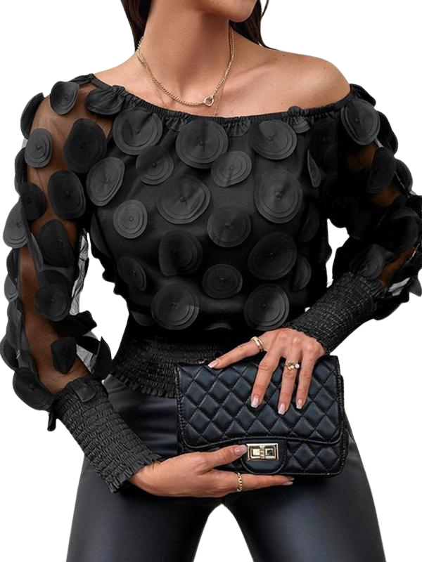 Gwyn™ | Sheer bishop sleeve blouse with zachte shirred detail