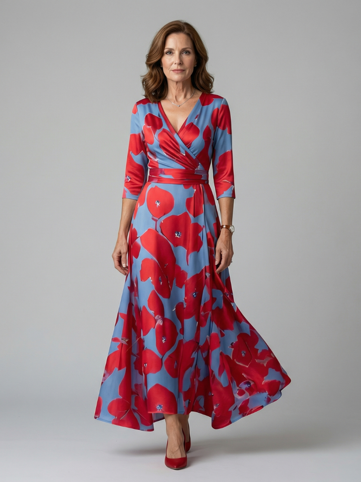 Celine | Cross wrap neck midi jurk