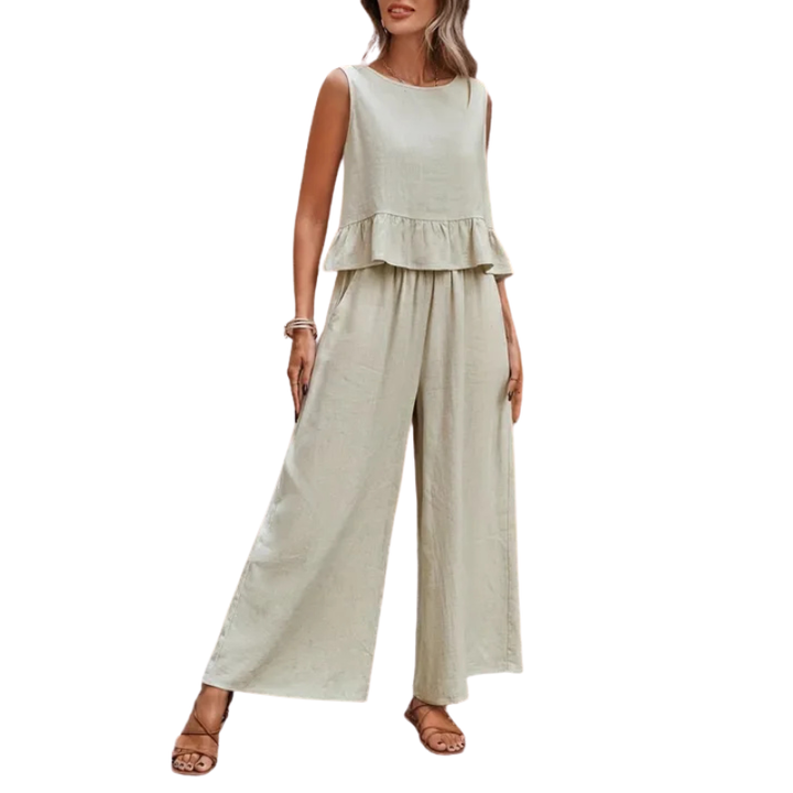 Fria | Dames ruffle hem tanktop & wide-leg broek