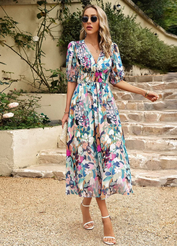 Clarissa | Flattering bloemen midi jurk