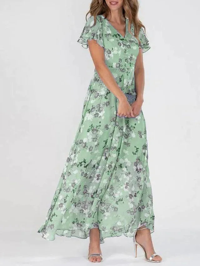 Brenda™ | Soepel vallende bloemen maxi jurk