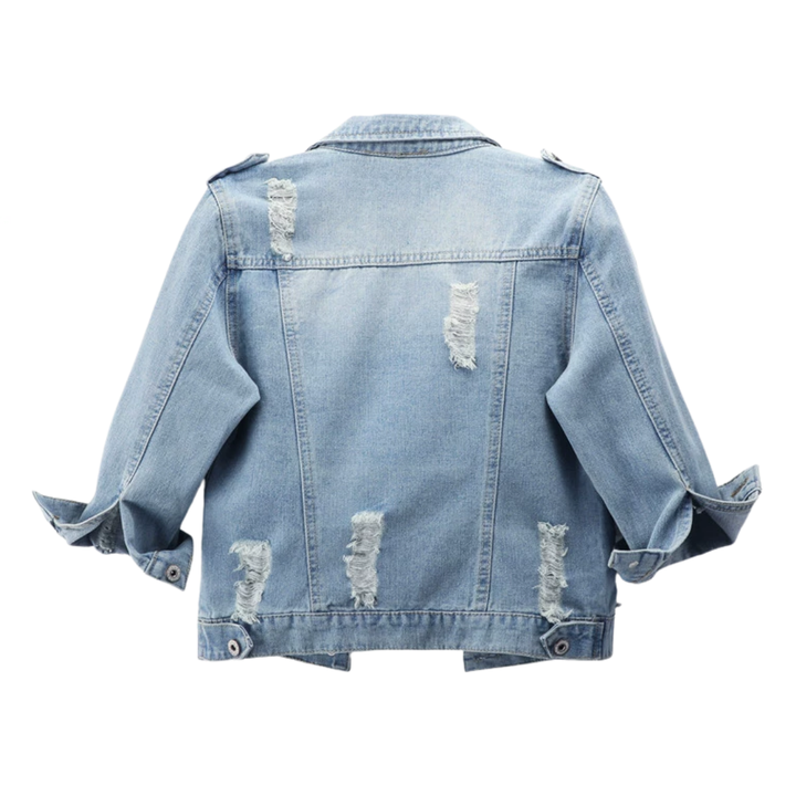 Frankie™ | Distressed cropped washed denim jas