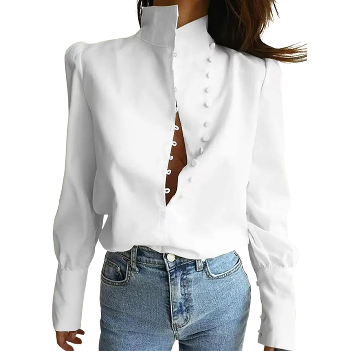Roxie™ | Elegante lange mouwen stand collar shirt