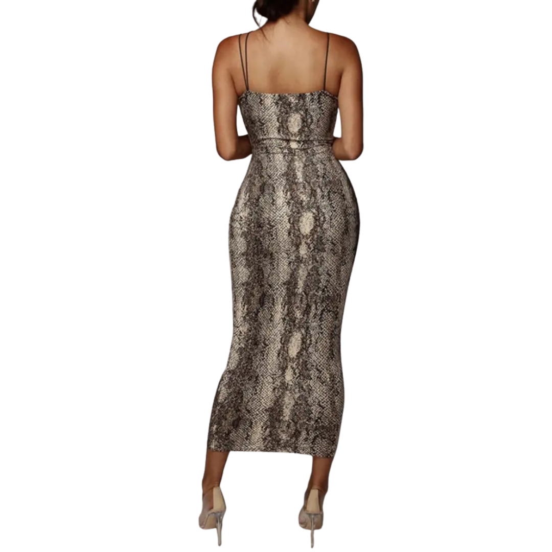 Vixenne™ | Leopard print backless bodycon midi jurk