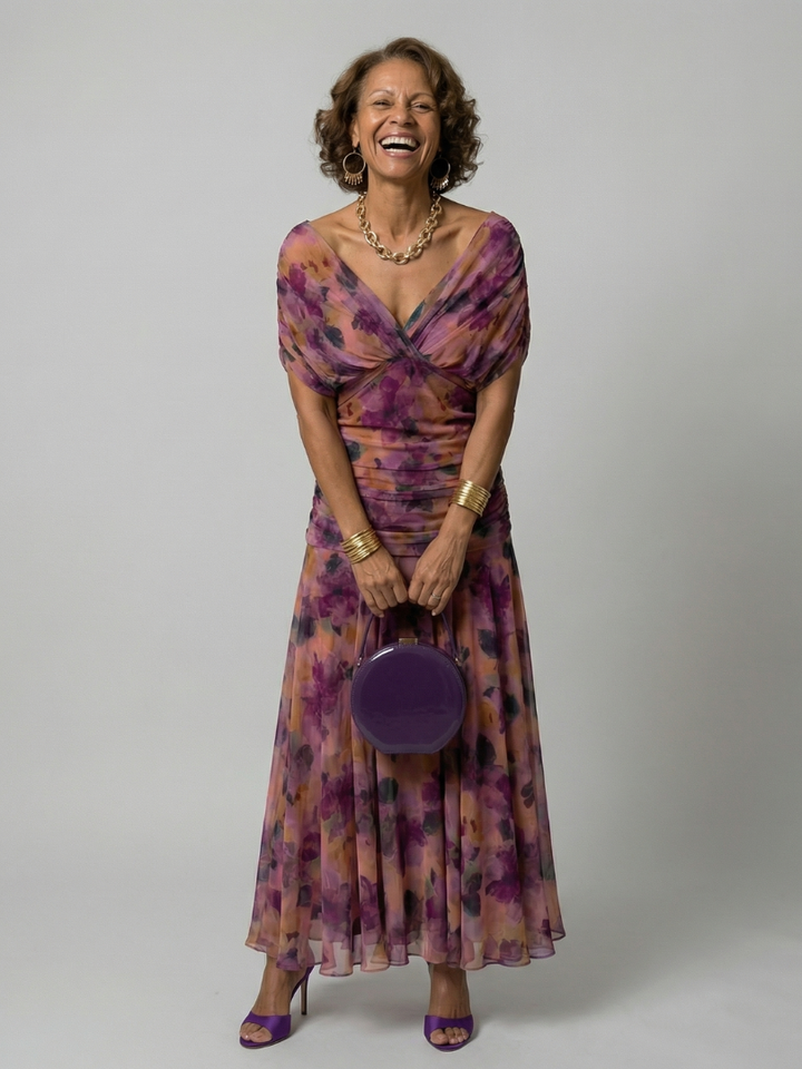 Calen | Off shoulder flow midi jurk