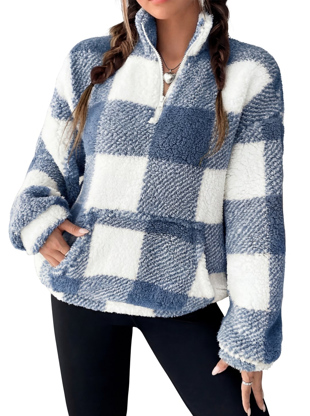 Hilary™ | Casual plaid half zip pullover