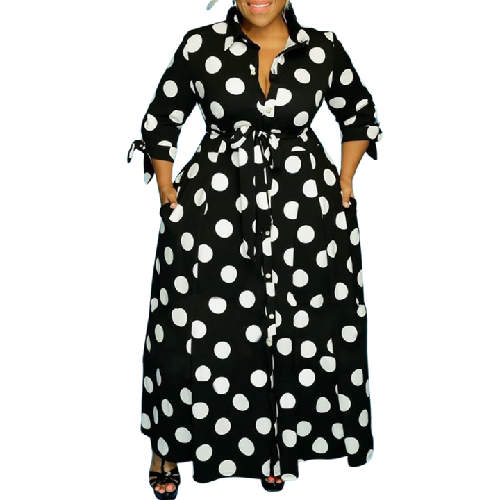 Marie™ | Stijlvolle polka dot shirtjurk met riem