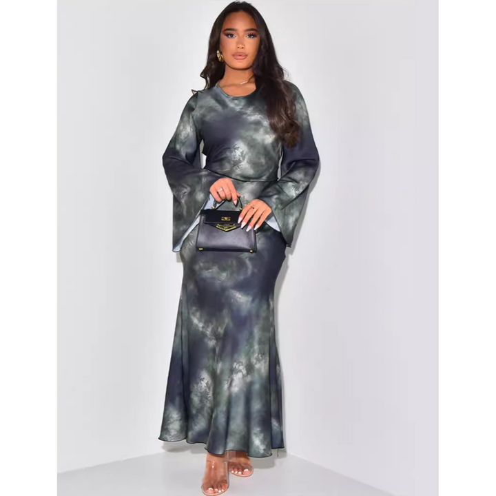 Ariana™ | Elegante satin fitted with tie back maxi jurk