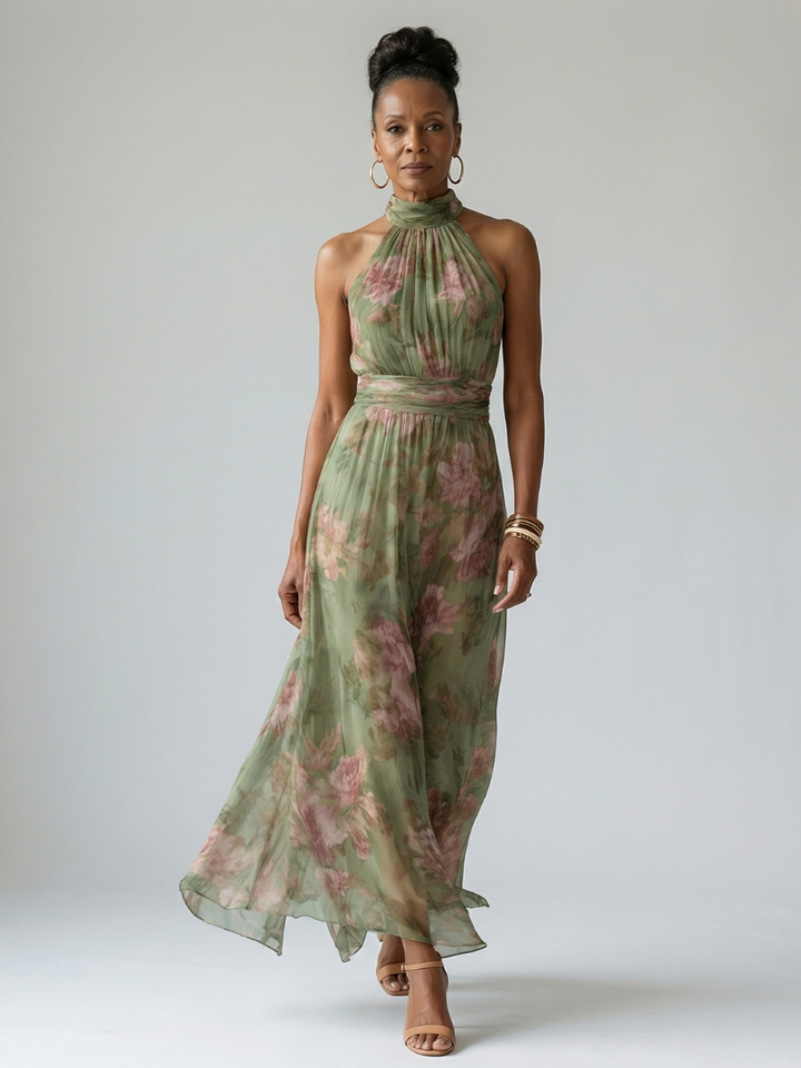 Mirelle | Gathered halter midi jurk