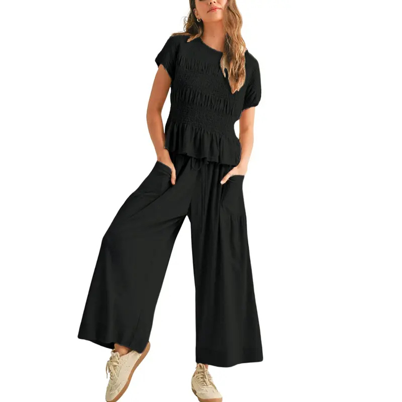 Charlene™ | Relaxte 2-piece smocked top and wide-leg broek set