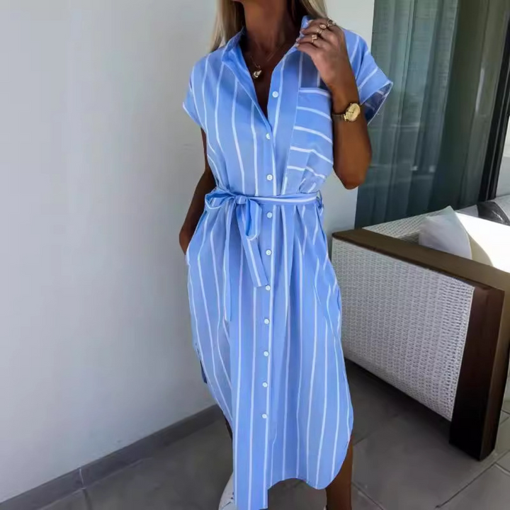 Floribeth™ | Comfy gestreepte belted casual midi jurk